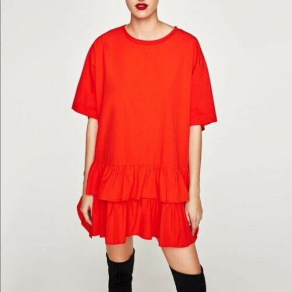 ZARA WB Ruffle T Shirt Dress Blogger Favorite - Picture 1 of 6